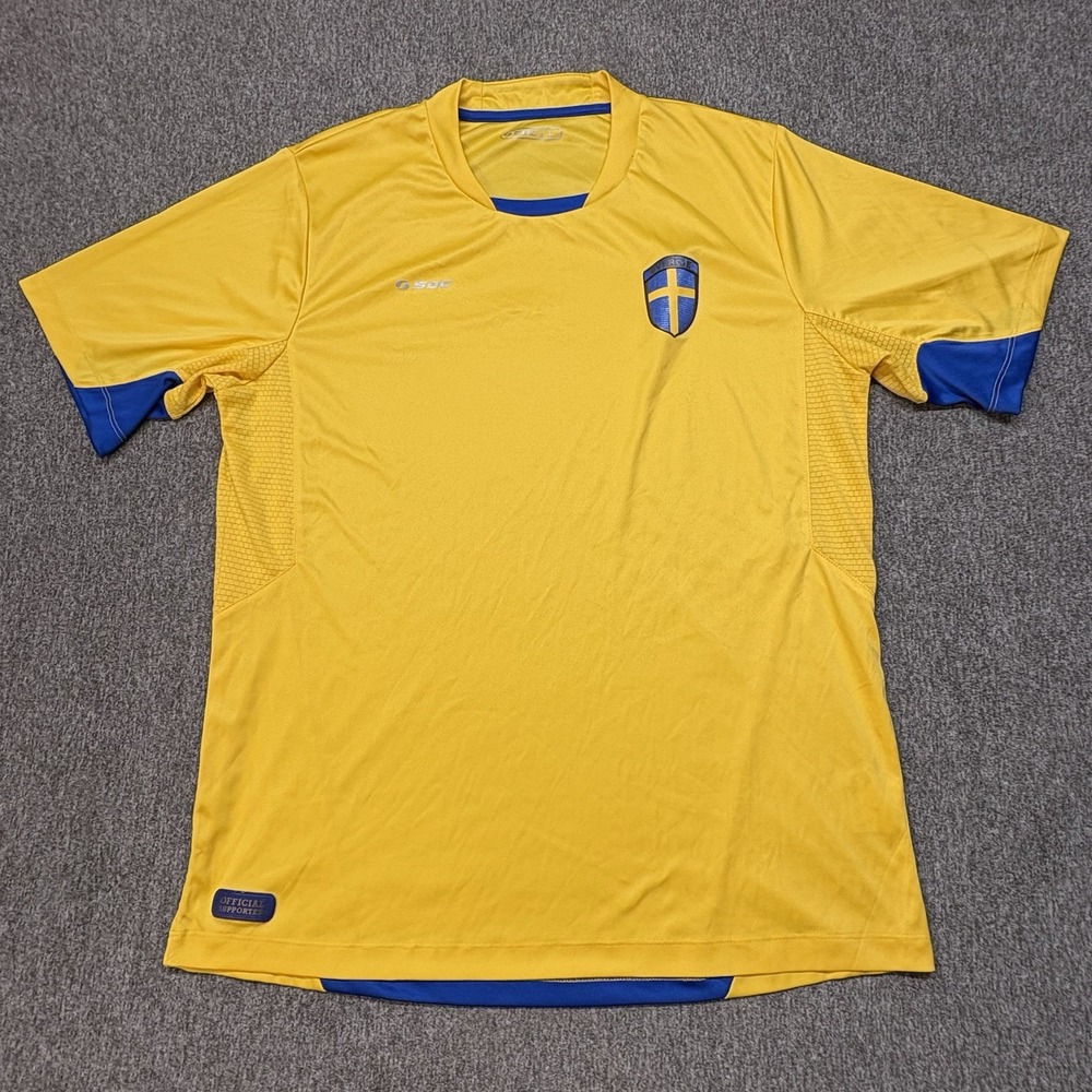 Sweden National Team Football Jersey Mens L Yellow Blue Short Sleeve Soccer SOC